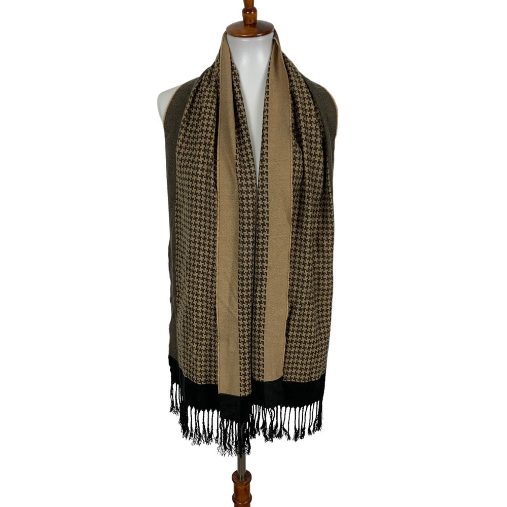 Valentin Fraas Unisex Fringe Scarf Brown Plaid Cozy Winter Blanket Wrap